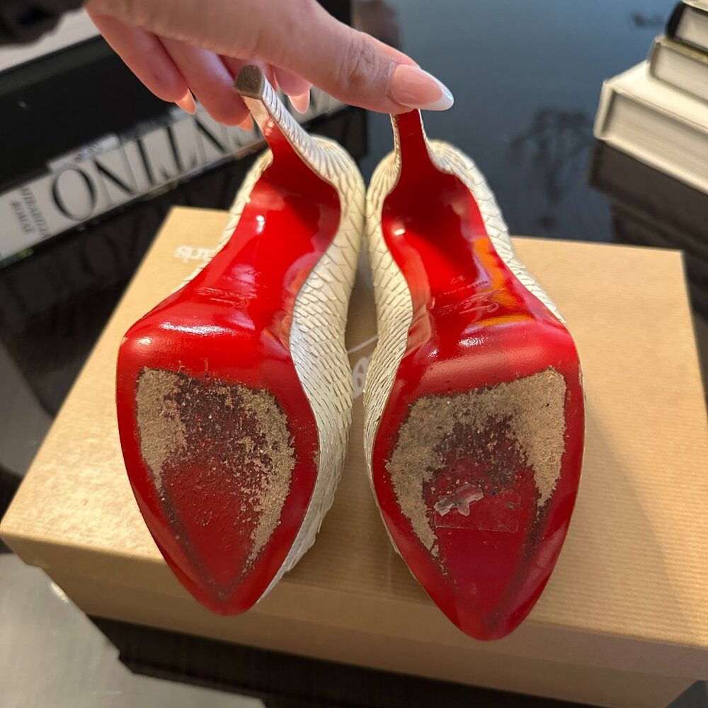 Christian Louboutin Python Lady Peep 150 Pumps 37… - image 7